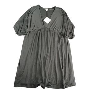 Ava & Viv Dress Womens XXL 2XL Black Textured 3/4 Sleeve A-Line Midi V-Neck NWT